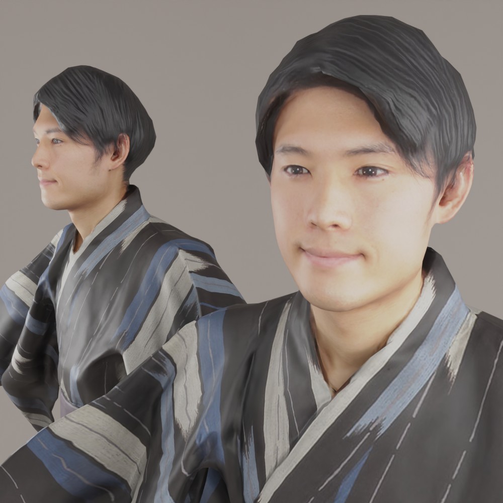 浴衣姿の3D人物モデル時本人男性顔の詳細画像