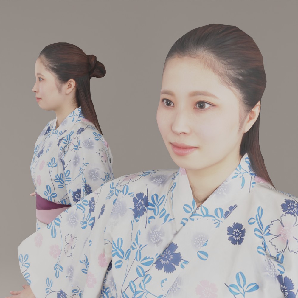 浴衣姿の3D人物モデル時本人女性顔の画像