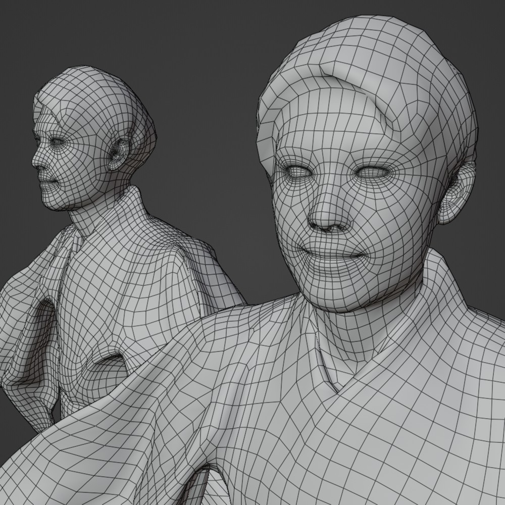 浴衣姿の3D人物モデル時本人男性ワイヤーフレーム画像