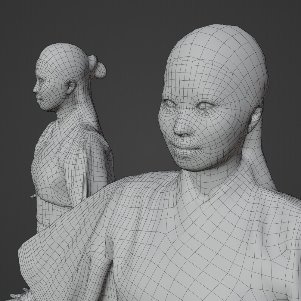 浴衣姿の3D人物モデル時本人女性ワイヤーフレーム
