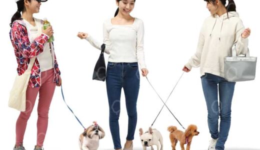 犬を散歩する人物切り抜き素材100点リリース！街並み・建築パースに最適