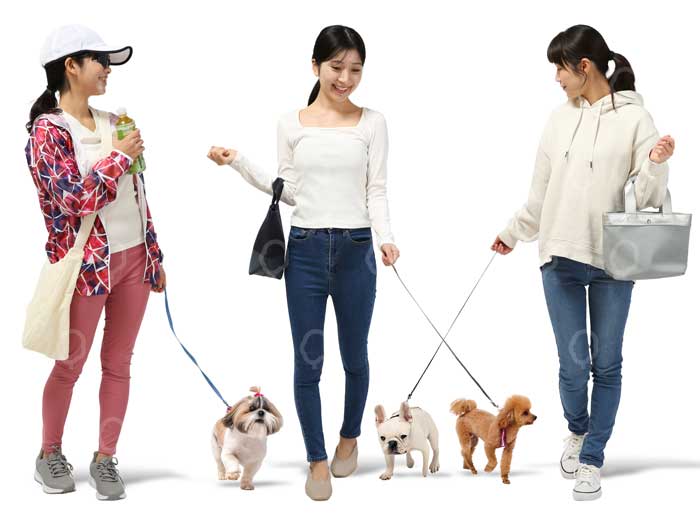 犬を散歩する人物素材-男性女性-建築パース