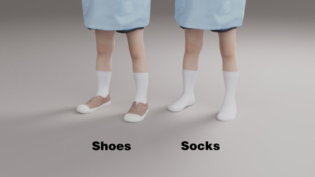 靴とソックスの2種類が同梱されるスモッグ姿の男の子3Dモデル