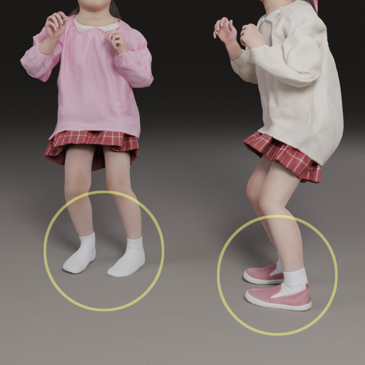 靴とソックスの2種類が同梱されるスモッグ姿の女の子3Dモデル
